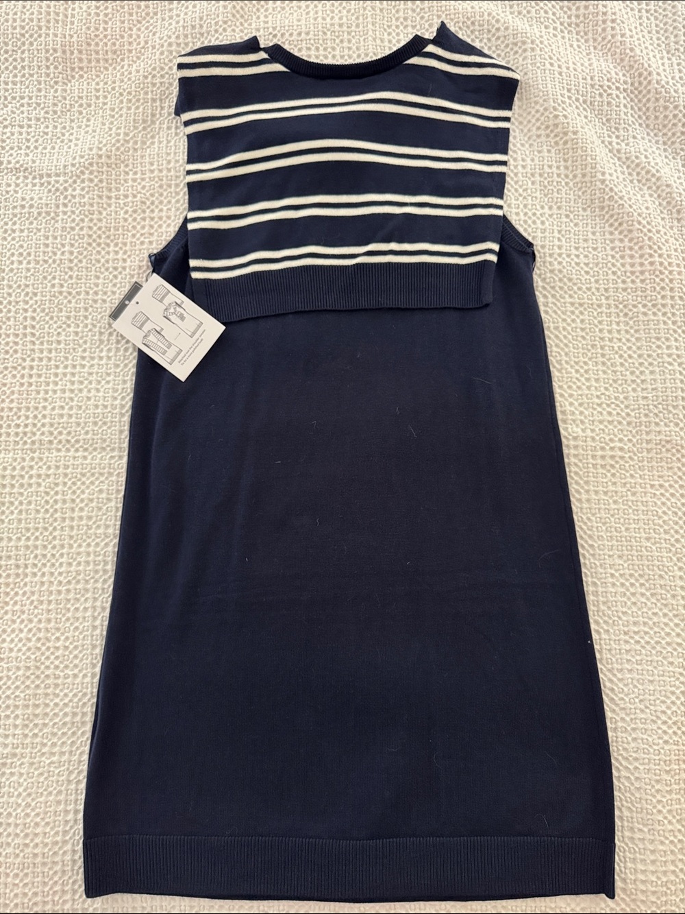 Navy Sleeveless Knit Dress with Striped Knit Scarf Detail - Picture 3 of 3